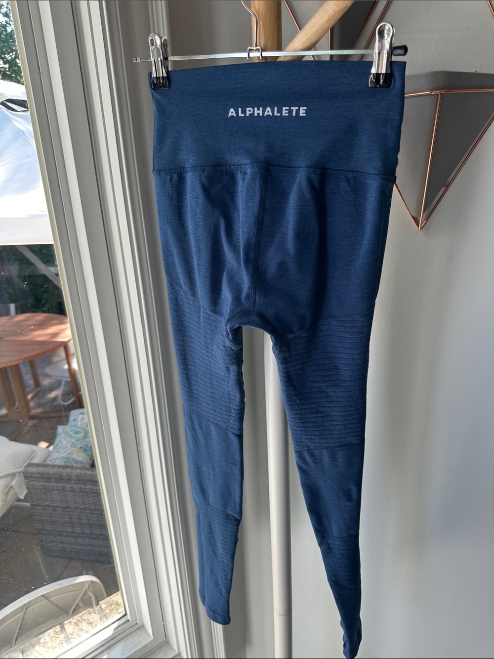 ALPHALETE Navy Blue Ribbed High-Waist Performance Leggings Running Yoga Sz Small